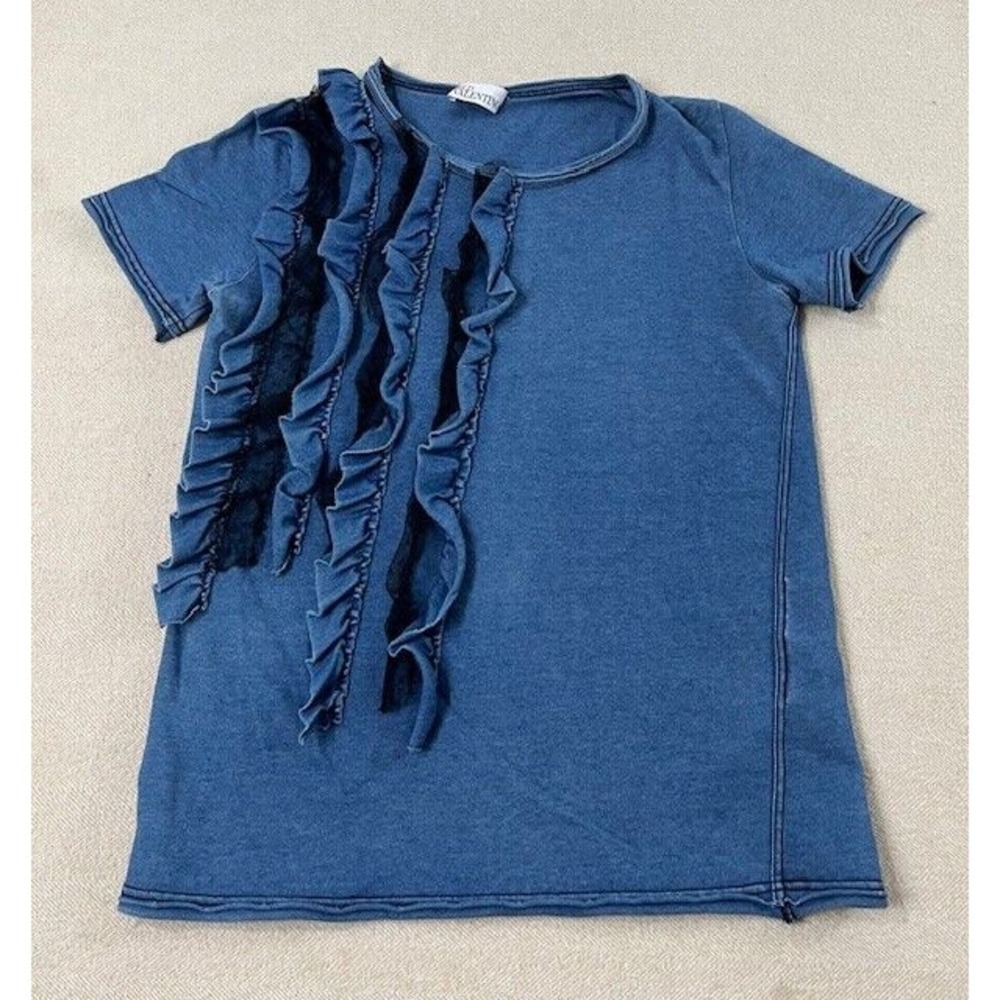 Red Valentino Ruffle Top Women's Size S/M Short Sleeve EUC